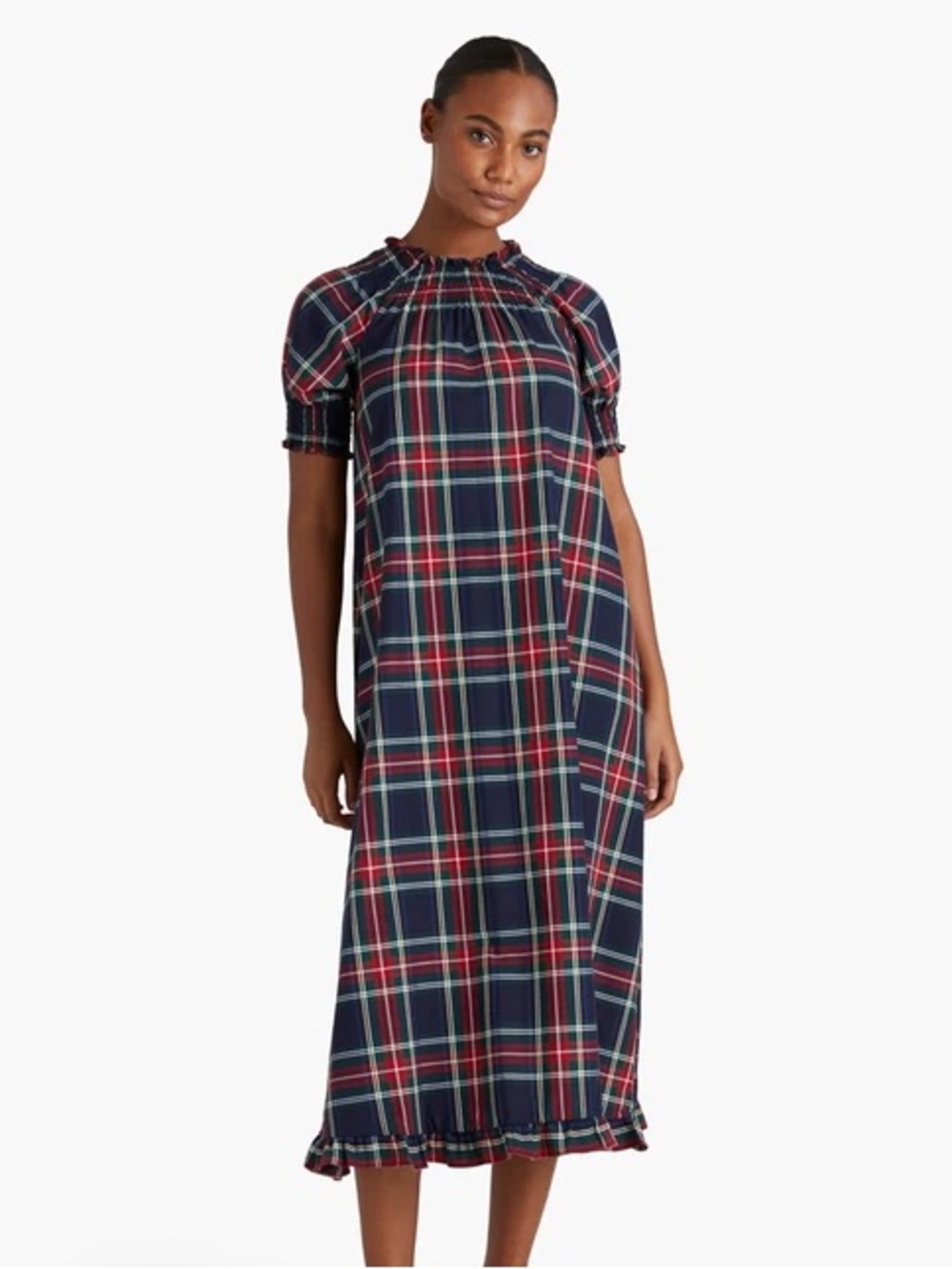 Hill House Navy Red Green Plaid Midi Dress